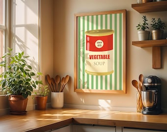 Soup Wall Art Poster, Tin of Soup Print, Vintage Style Food Art, Kitchen Poster Print, Retro Soup Wall Art, Food Art for Kitchens