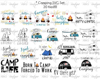 20 Camping SVG files * Camp Life * Campfire * S'Mores * Rather Be Camping * Happy Camper SVG * rv Camp