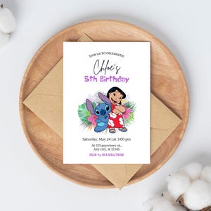Convite para festa de aniversário de Lilo e Stitch