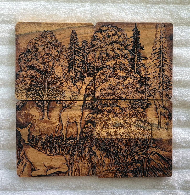 Laser Engraved Acacia Wood Puzzle Giraffe Coasters Set of 4 Etsy