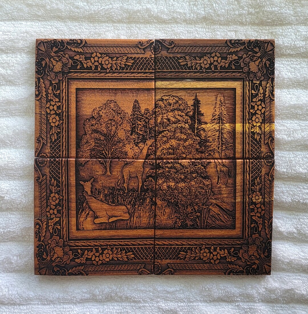 Laser Engraved Acacia Wood Puzzle Giraffe Coasters Set of 4 Etsy