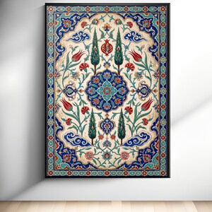 Ottoman Iznik Tile Printable, Turkish Floral Wall Art, Traditional Ceramic Pattern, Islamic Decor Digital Download