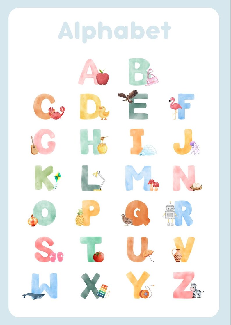 Colourful Alphabet Poster for Kids|digital Download| Two Colour Options ...