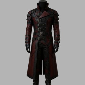 Handmade Black Leather Wizard Coat, Golden Embroidery, Gothic LARP