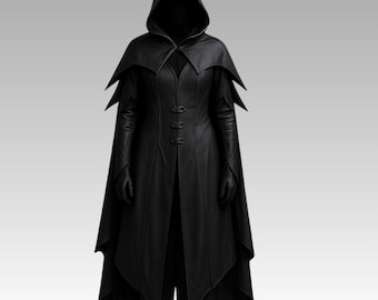 Dark Enchanter Leather Costume – Unisex Gothic Cloak & Robe for LARP, Halloween, and Fantasy Cosplay