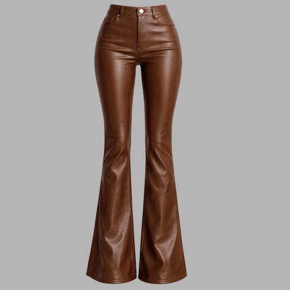パンツ Rare Brown Leather Flare Pants y2k 00s Brown Genuine Leather Flare Pant, High Waisted Y2K Leather