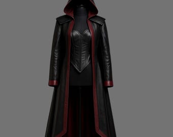 Gothic Leather Cloak, Black & Crimson Vampire Hunter Cosplay - Custom Made