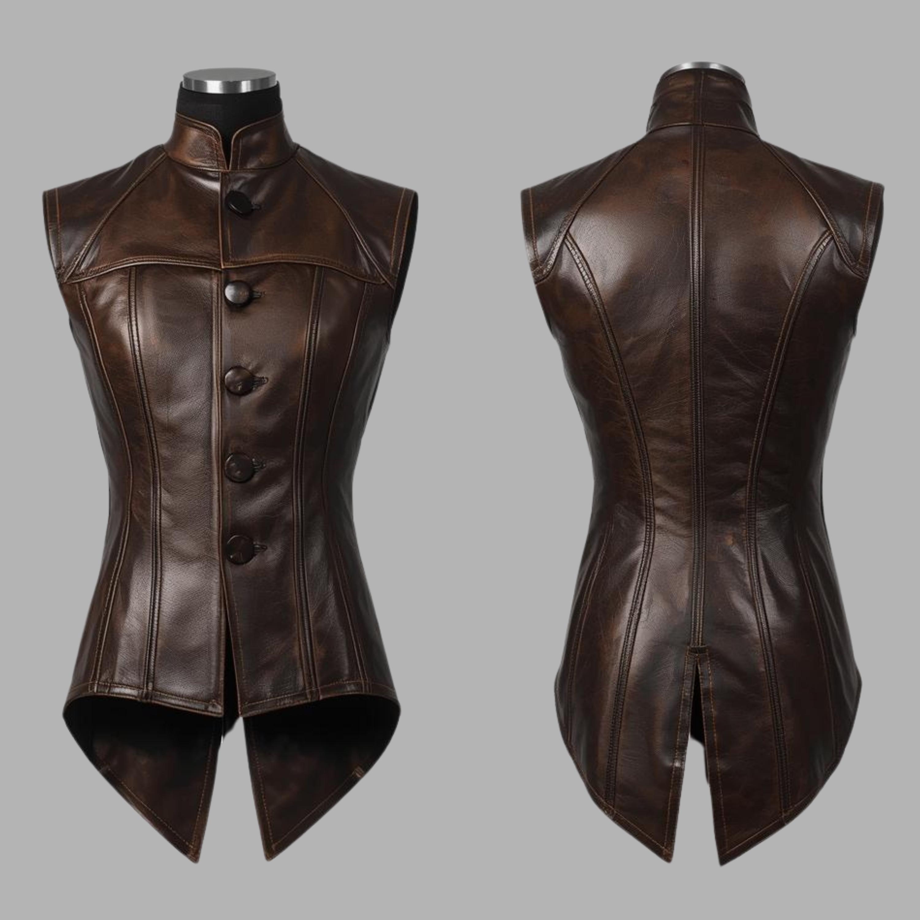 Handmade Brown Leather Jerkin – Steampunk Victorian Tailcoat Vest