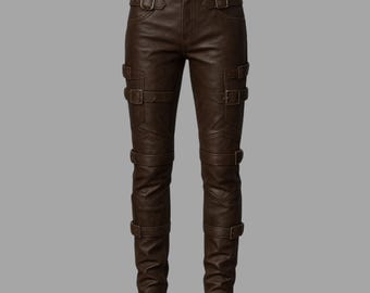Handmade Gothic Brown Leather Pants, Steampunk Festival Trousers