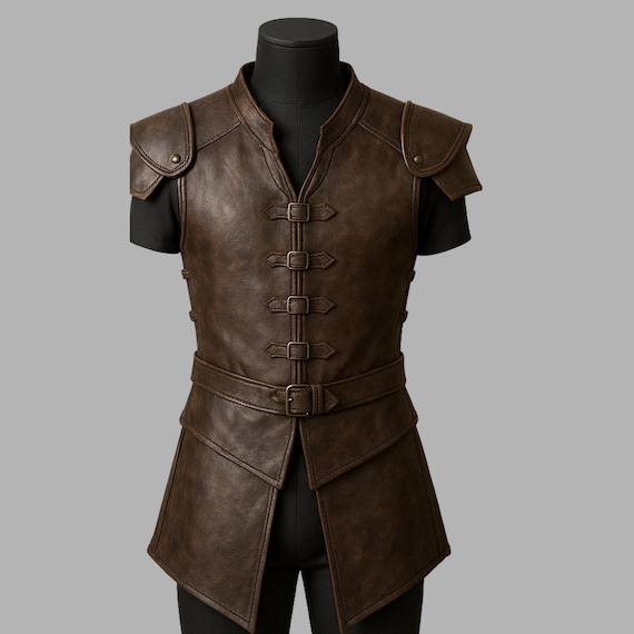 Medieval Leather Warrior Vest – Gothic Renaissance Steampunk Jerkin | Handmade LARP Fantasy Doublet