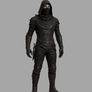 Handmade Leather Assassin Costume, Hooded Medieval Rogue Armor - Gothic LARP Outfit