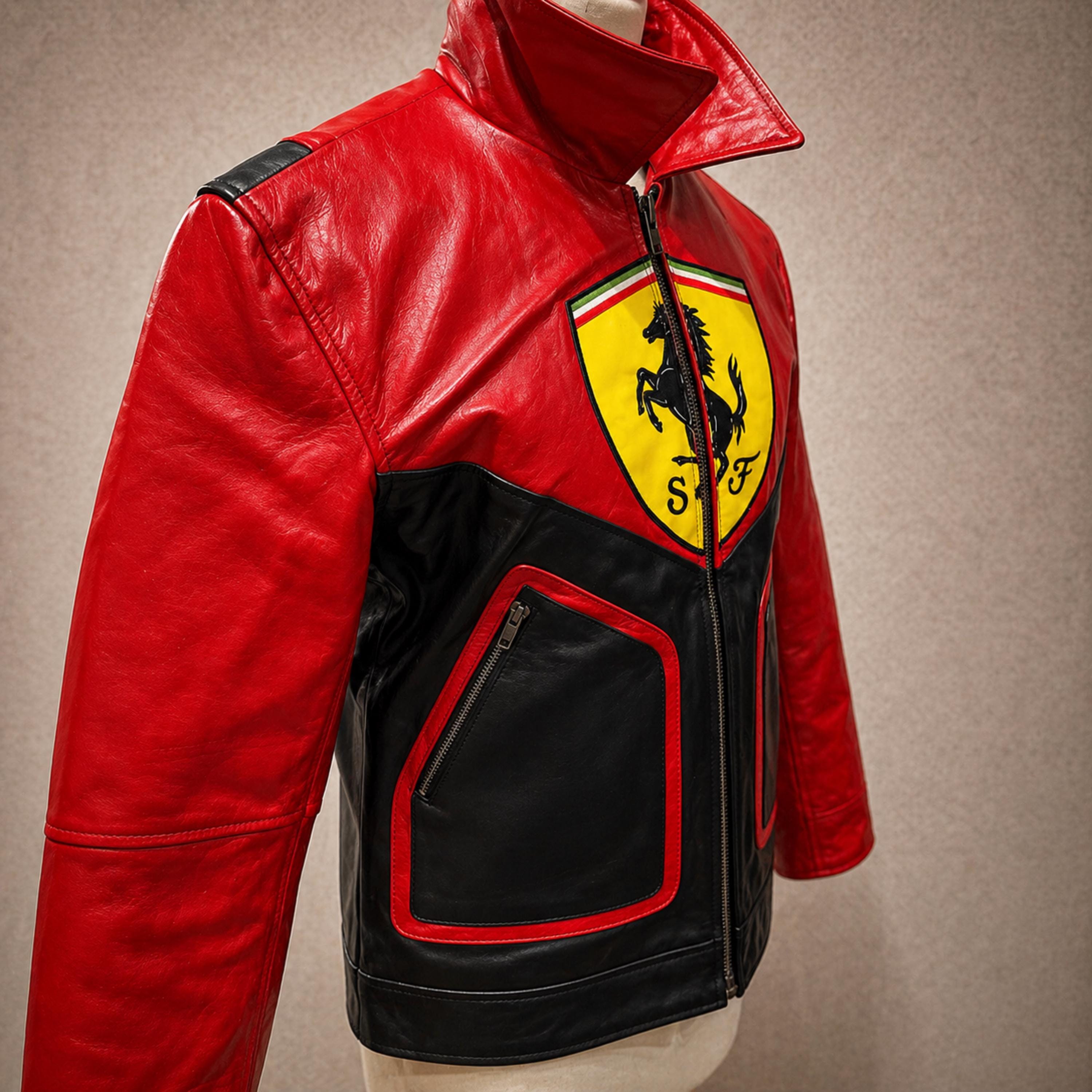 Red Black Racing Leather Jacket Men, Motorsport Biker Jacket, Cafe ...