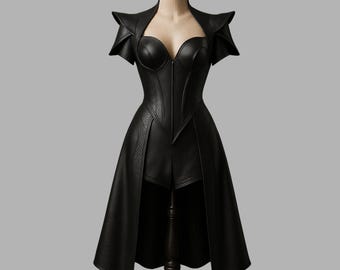 Gothic Leather Coat Dress | Steampunk Corset Halloween Dress For Women