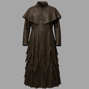 Dark Sorcerer Leather Witch Costume – Handmade Brown Witch Costume Cloak for LARP, Renaissance Faire & Gothic Cosplay, Sorcerer and Cosplay