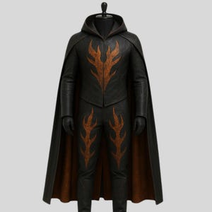 Fantasy Dark Knight Armor Costume with Hood and Cape Leather Costume, Gothic Warrior Cosplay, Larp Costume, Medieval Inspired Battle Suit