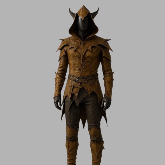 Demon Hunter Steampunk Leather Costume 100 Genuine Brown Leather Armor Hooded Outfit, Gothic Fantasy Halloween Cosplay, Medieval larp attire
