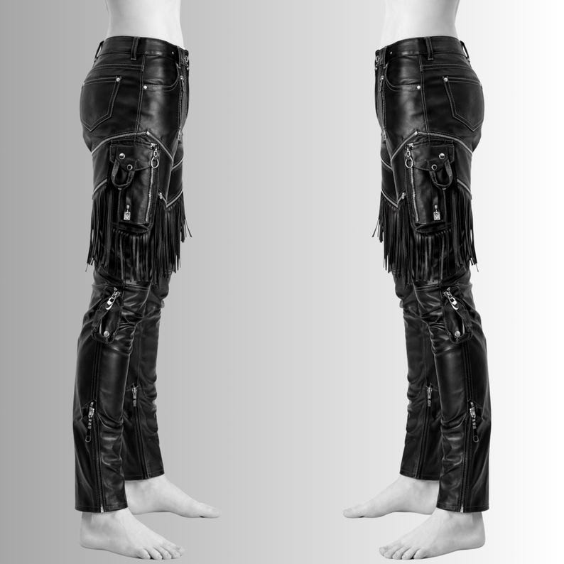 rock style leather pants black