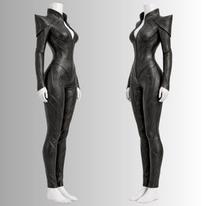 Dark fantasy empress leather catsuit

Supervillain black leather jumpsuit

LARP gothic leather warrior costume