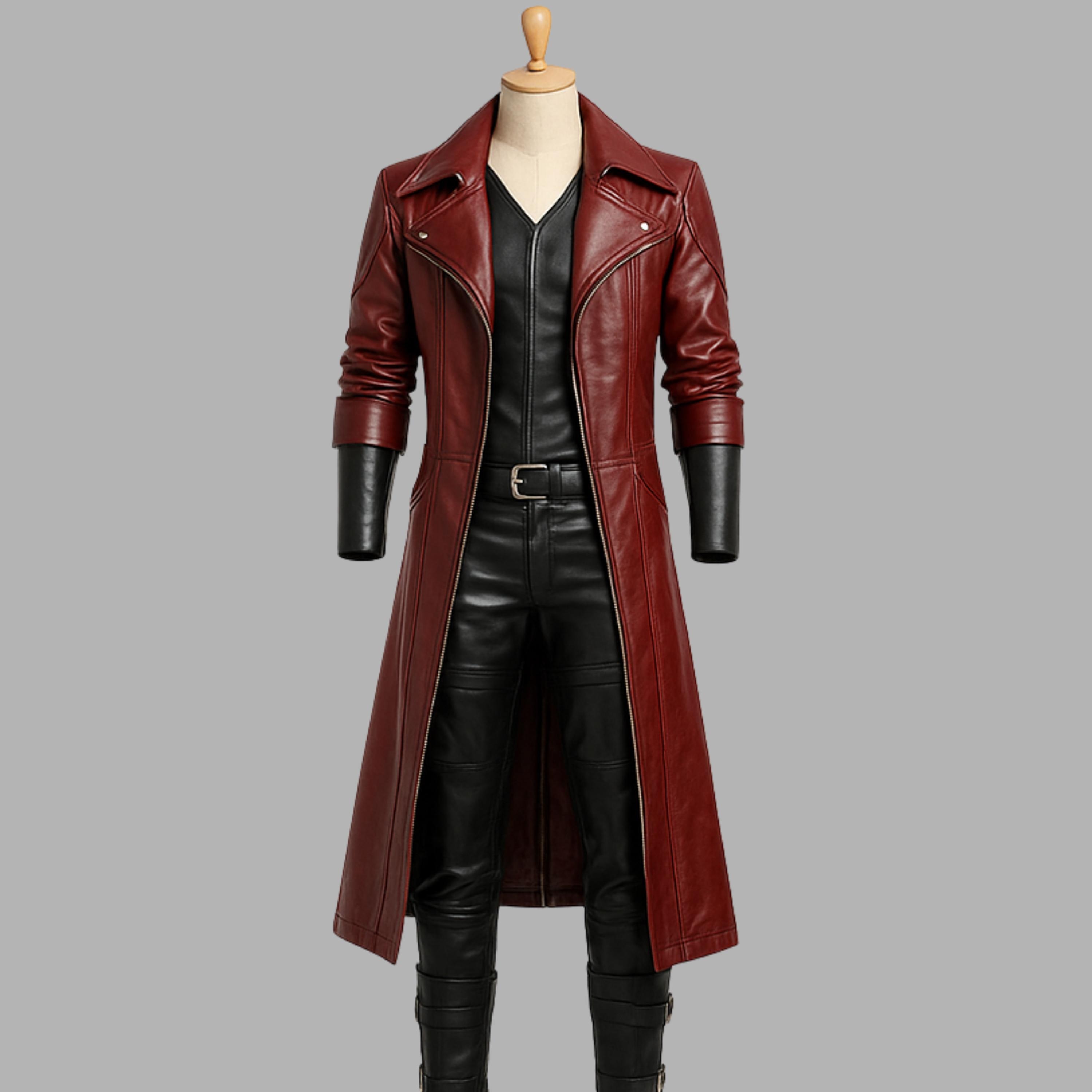Dante Devil May Cry Red Leather Trench Coat, Gothic Cosplay