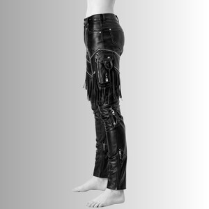 gothic fringe leather pants