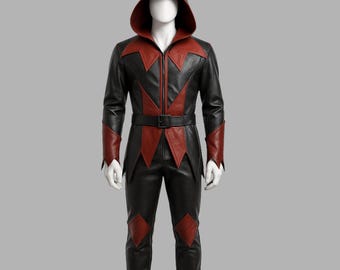Handmade Gothic Leather Costume, Red & Black Vampire Cosplay Set
