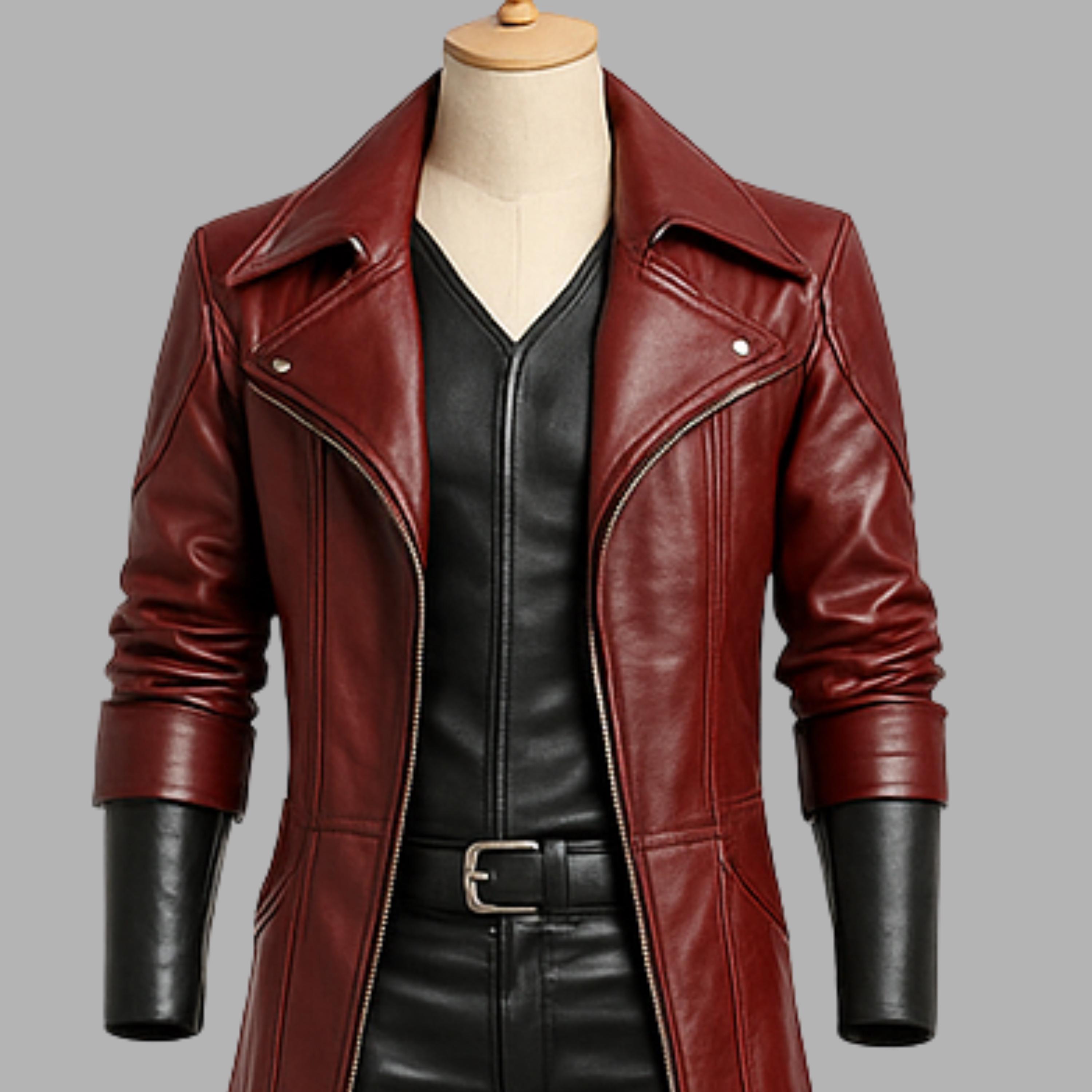 Dante Devil May Cry Red Leather Trench Coat, Gothic Cosplay