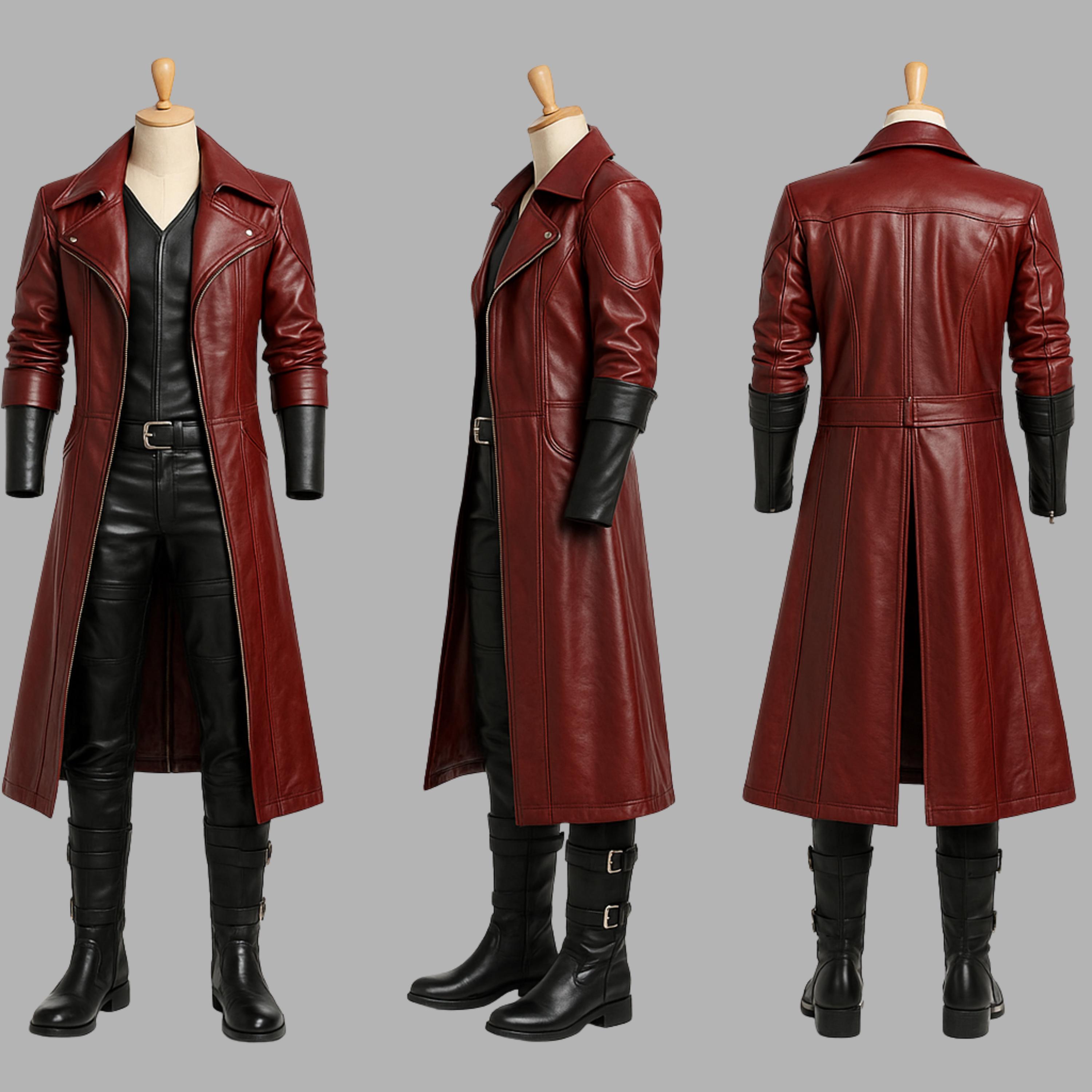 Dante Devil May Cry Red Leather Trench Coat, Gothic Cosplay