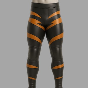 Tiger Pattern LARP Leather Pants – Black Real Cowhide Costume Gear, Wrestling & Fantasy Cosplay Pants, Custom Sizing