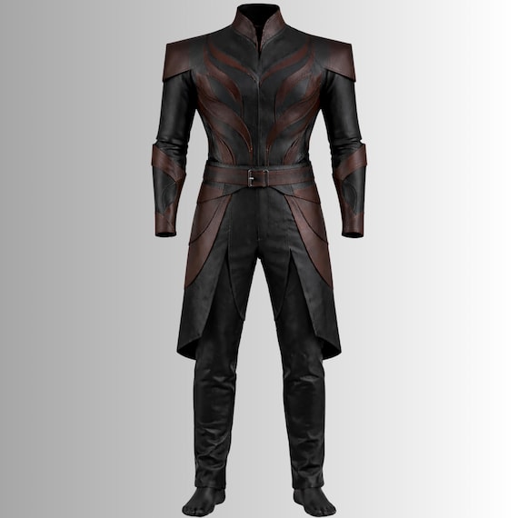 Obsidian Warden Pure Leather Costume – Handmade Black & Brown Leather Armor Outfit, Dark Fantasy Warrior Cosplay, LARP Suit