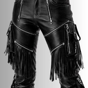 black leather pants with fringe