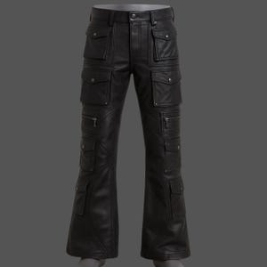Handmade Gothic Leather Biker Pants, Quilted Cargo Trouser