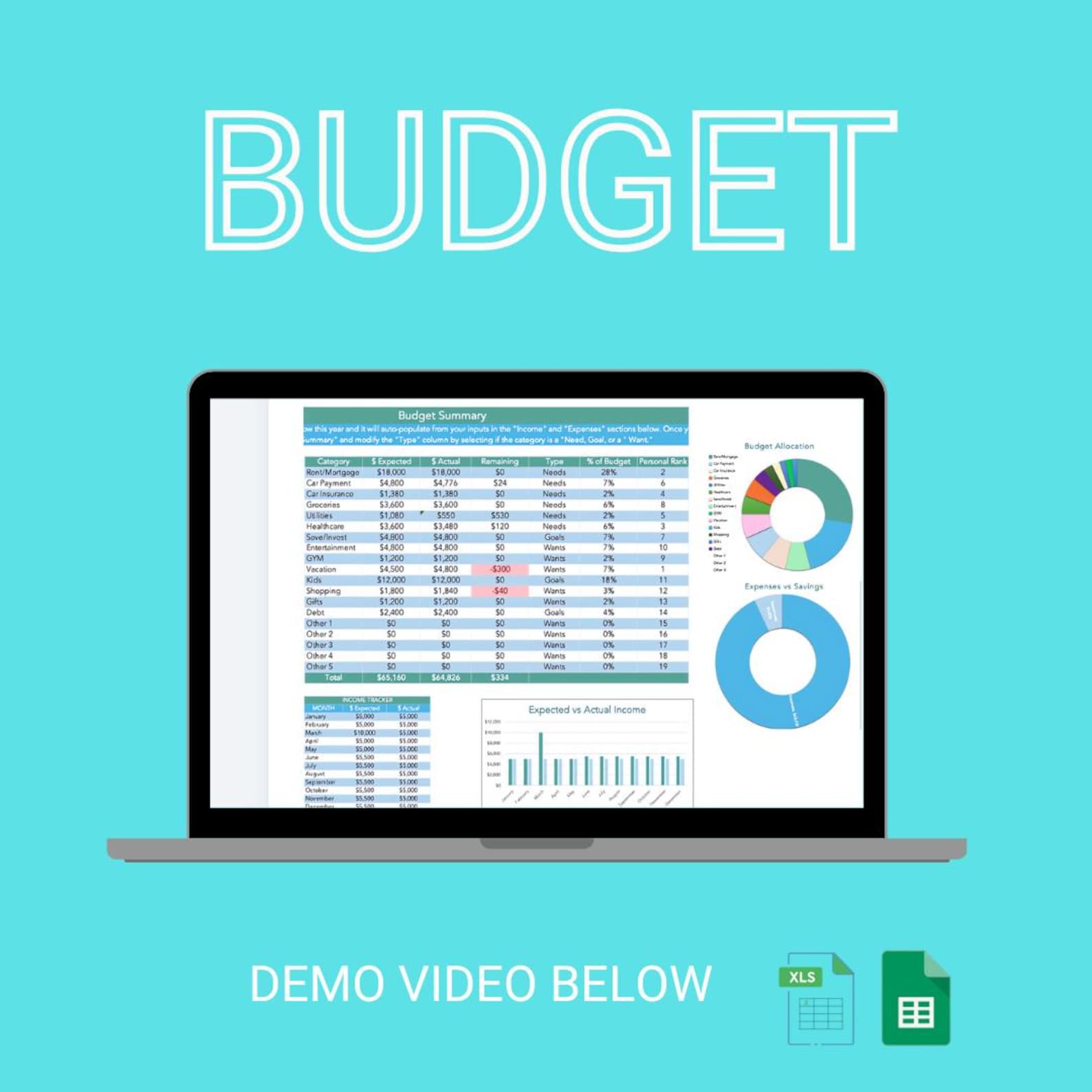 Personal Finance Budget Template Spreadsheet - Etsy