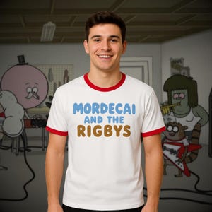 Mordecai and the Rigbys t shirt, Unisex Ringer, Cosplay Cartoon Shirt, rock band t shirt ringer