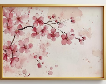 桜の絵画 桜の木の水彩画アートプリント 咲く木のプリント 桜の壁
