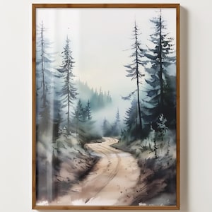 National Forest GemäldeOregon Aquarell Kunst Fluss Landschaft Druck Pinien Bäume Wand Kunst Natur Reise Kunst Rolled Fine Art | P53
