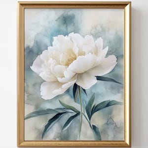 Peony Painting Floral Watercolor Art Botanical White Flower Peony Art Print Flower Wall Art Spring Wall Decor | P224
