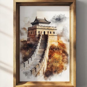 Great Wall of China Watercolor Painting Historic Chinese Landscape Art Print Building Wall Art Painting for Home Decor Rolled Fine Art |P106