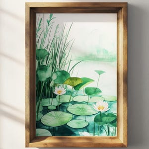 Lotus Painting Pond Watercolor Art Print Lily Pads Wall Art Water Lily Flower Landscape Wall Art Floral Wall Decor Rolled Fine Art | P261