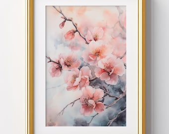 桃の花の版画 – 墨と水彩画（複製） - Etsy 日本