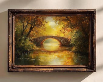 Central Park Oil Painting Print Old Bridge Autumn Painting  Wall Art Fall Landscape Art Print New York City Wall Decor Rolled Fine Art | P97