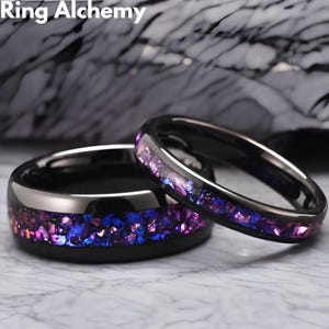 8mm Amethyst Purple Tungsten Ring, Black Tungsten  Wedding Band, Anniversary Engagement Ring, Promise Bands, Customized 8mm Tungsten Rings
