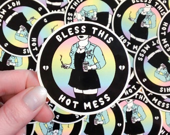 BLESS this HOT MESS glossy vinyl sticker — high quality, die-cut, water & weather-resistant, and locally made!