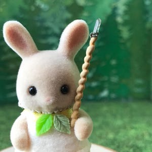 OOAK 1:16 Dollhouse Miniature Hand-Carved Apple Wood Wand with Quartz Point & Pyrite for Sylvanian Critters