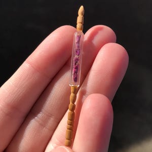 OOAK 1:16 Dollhouse Miniature Hand-Carved Apple Wood Walking Stick with Pink Flowers for Sylvanian Critters