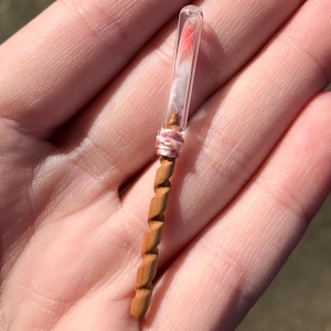 OOAK 1:16 Dollhouse Miniature Hand-Carved Apple Wood Walking Stick with Pink Feather for Sylvanian Critters