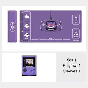 Tapete de juego y fundas para cartas estilo Game Boy para Pokémon TCG / Pikachu / Gengar / Tapete de juego retro para regalo de entrenadores / Juego de cartas coleccionables