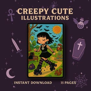 Gothic Girl Coloring Book PDF – 16 Spooky Cute Seasonal Summer Pages – Alt Aesthetic Printable for Teens & Adults – Instant Download