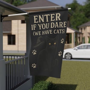 Black Cat House Banner – Halloween Cat Decor for Porch, Spooky Cat Lover Garden Flag, Gothic Outdoor Pet Sign