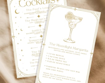 Celestial Tarot Cocktail Menu Template: Mystical Drink Cards, A4/A5 (Canva Editable, Digital Download)