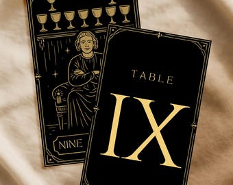 Celestial Tarot Table Numbers: Mystical Wedding Decor Canva Template (4.72x8.27" Printable Cards)
